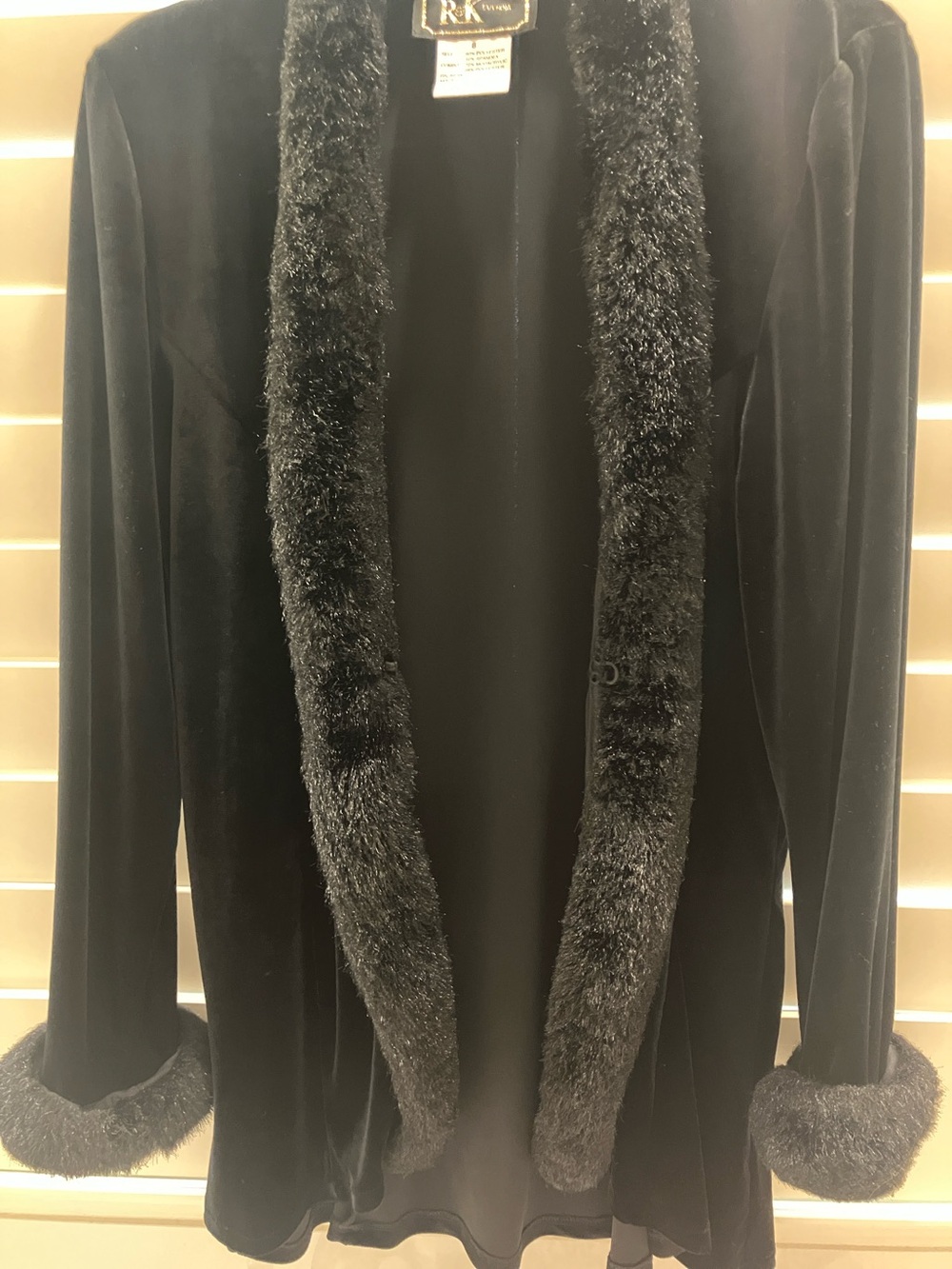 R&K Black Velvet Jacket with Faux Fur Trim